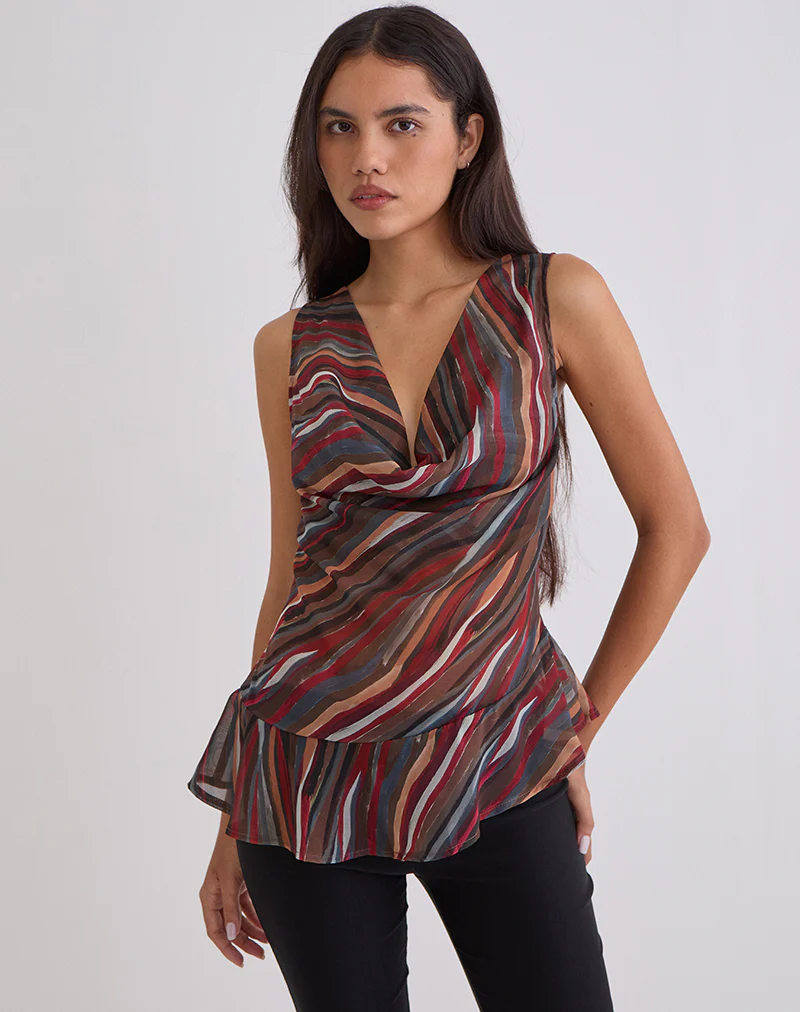 Nakiya Cowl Top in Chiffon 70's Shadow Stripe - Image 2