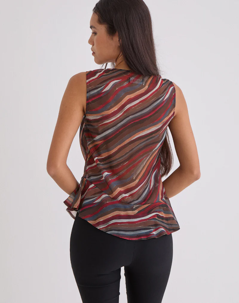 Nakiya Cowl Top in Chiffon 70's Shadow Stripe - Image 4