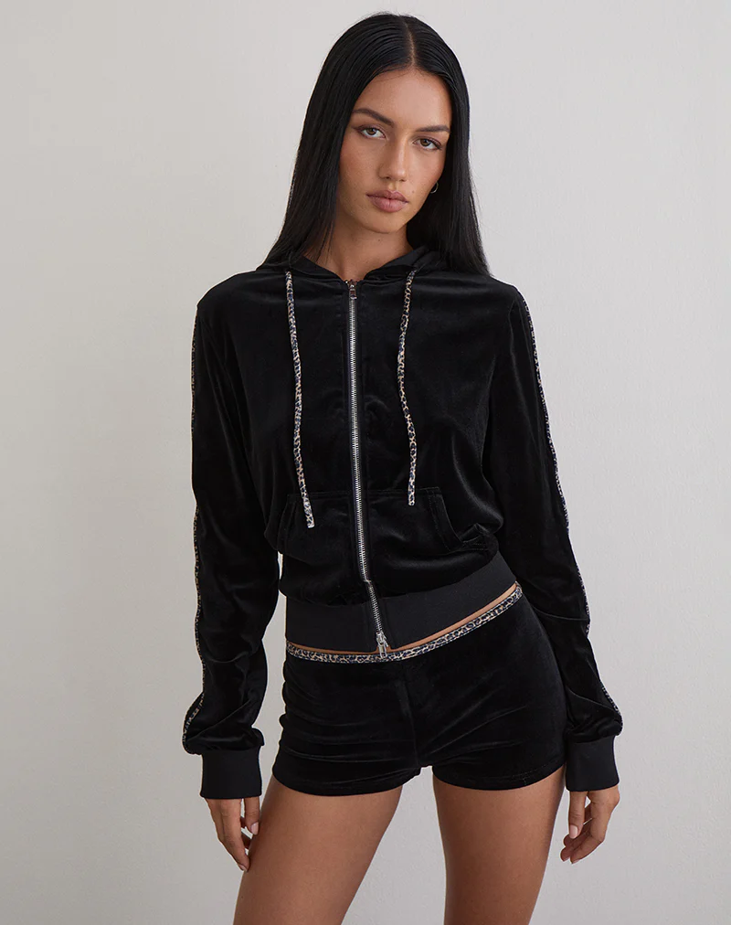 Nakoa Waist Short in Black with Rar Leopard Binding - Image 4