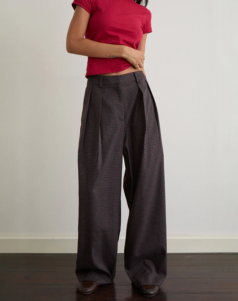 Nala Trouser in Heavy Woven Check Blue and Red - Image 3