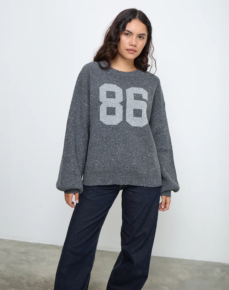Namari Jumper in Grey Knit with 86 Motif - Image 2