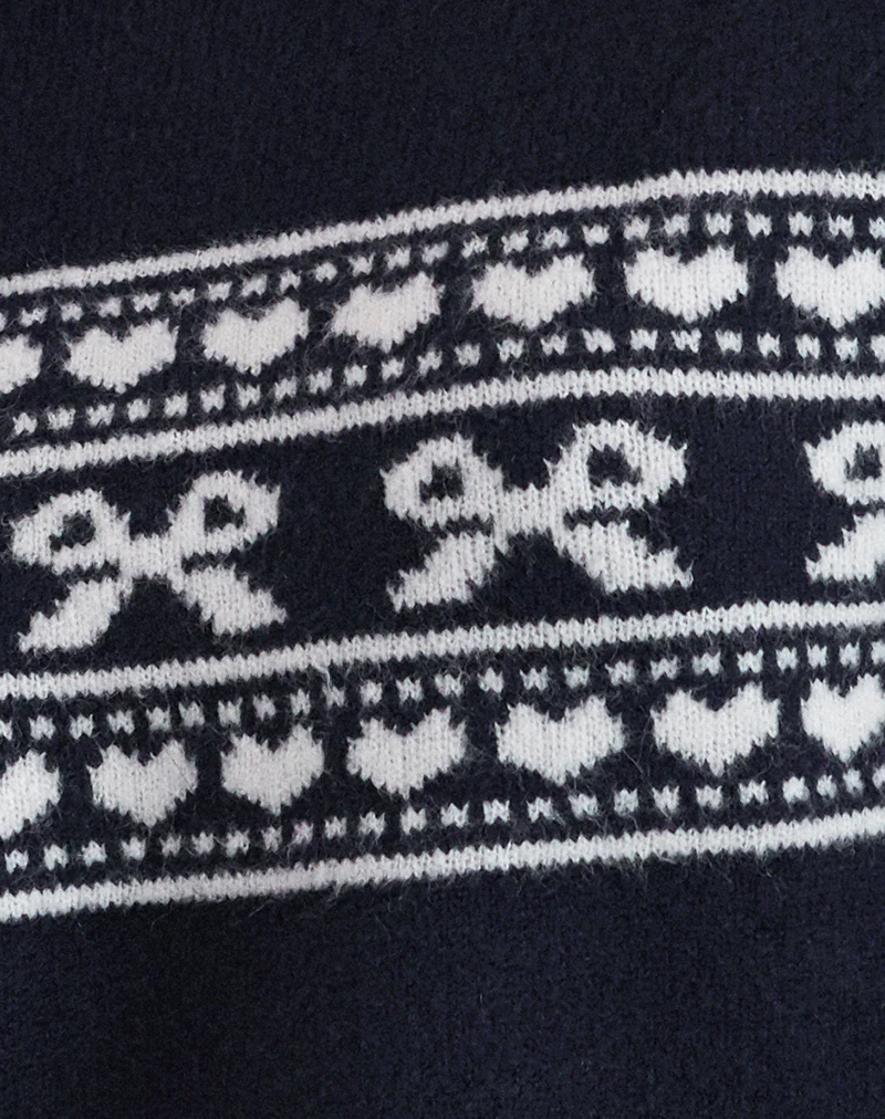 Namirta Knitted Jumper in Peacoat with Fairisle Bow - Image 7
