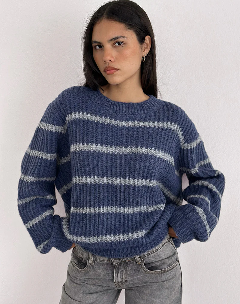 Namirta Jumper in Blue with Grey Stripe