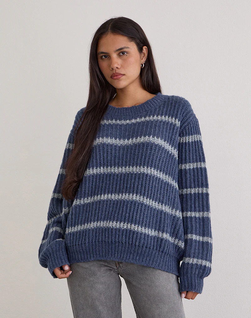 Namirta Jumper in Blue with Grey Stripe - Image 3