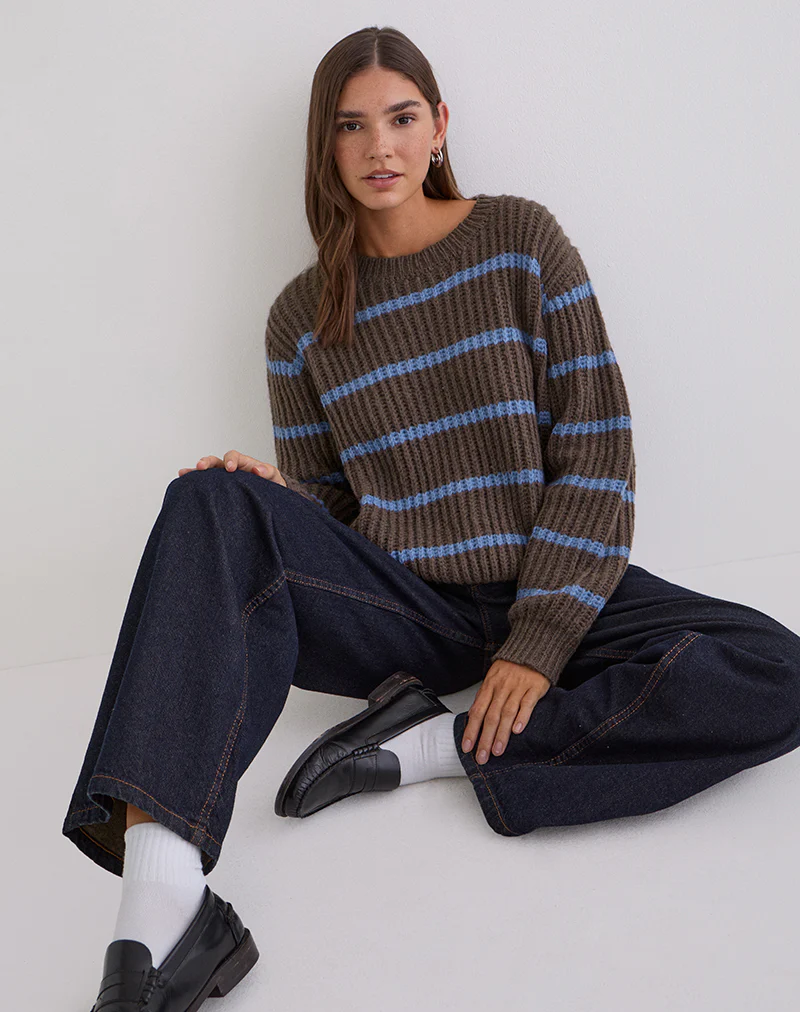 Namirta Jumper in Brown with Blue Stripe - Image 5