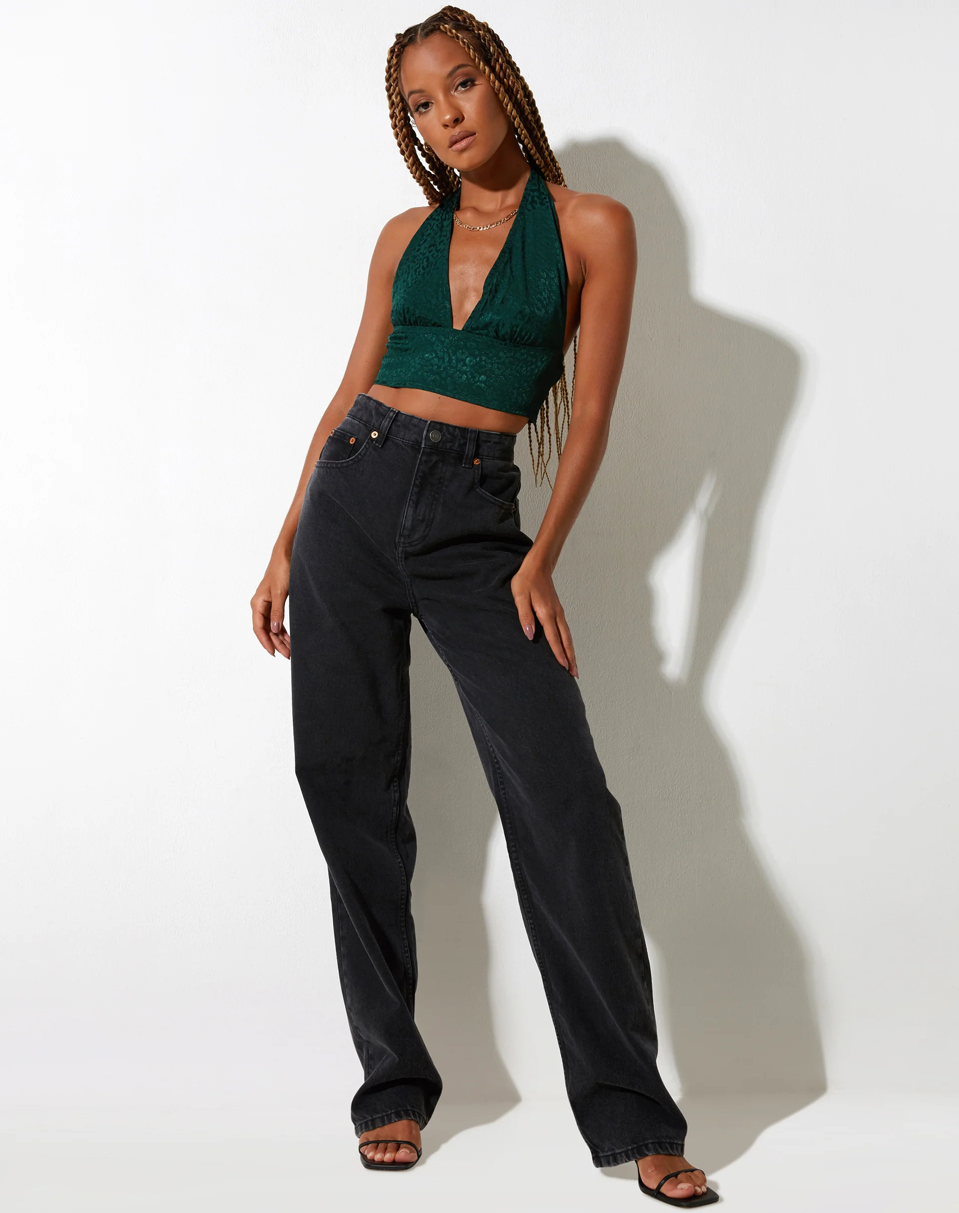 Nanda Crop Top in Satin Cheetah Forest Green - Image 5