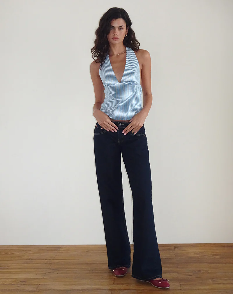 Nandu Top in Poplin Blue Small Vertical Stripe - Image 3