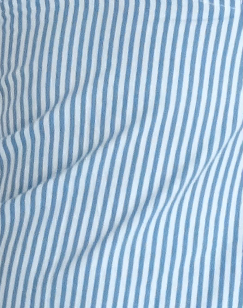 Nandu Top in Poplin Blue Small Vertical Stripe - Image 5