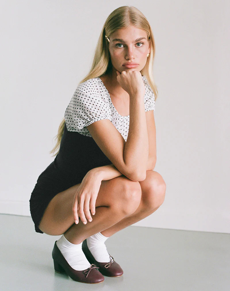 Naria Top in Chiffon White Basic Polka Black - Image 2