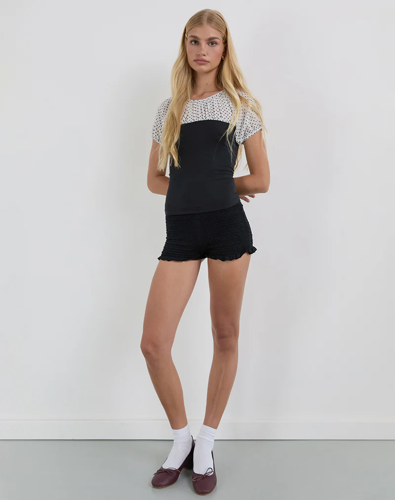 Naria Top in Chiffon White Basic Polka Black - Image 3