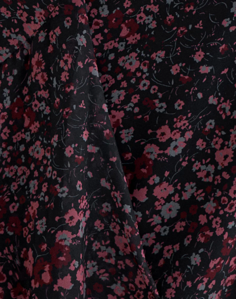 Naru Mini Skirt in Chiffon Scattered Floral Black and Red - Image 7