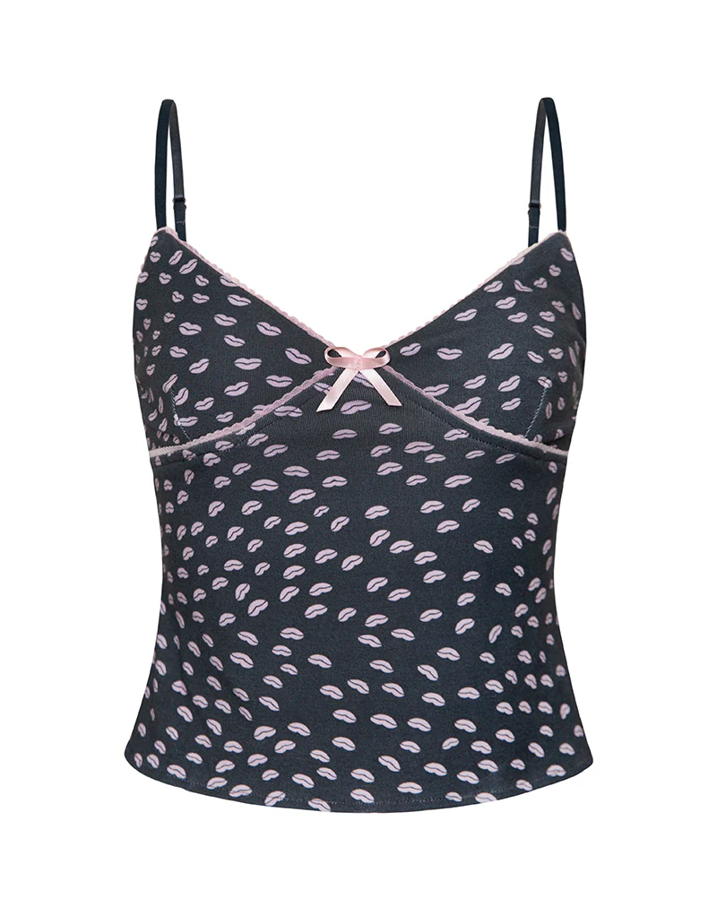 Narumi Cami Top in Black Micro Lips Pink - Image 5