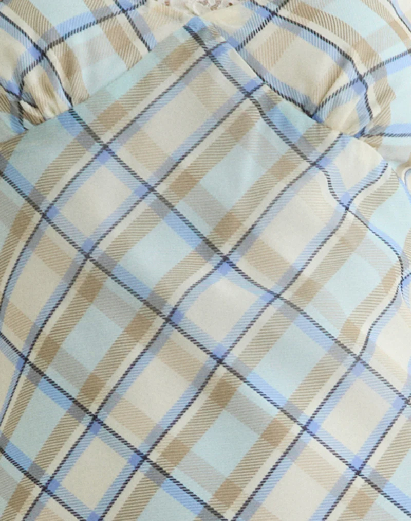 Naska Maxi Dress in Chiffon Vintage Blue Check - Image 5