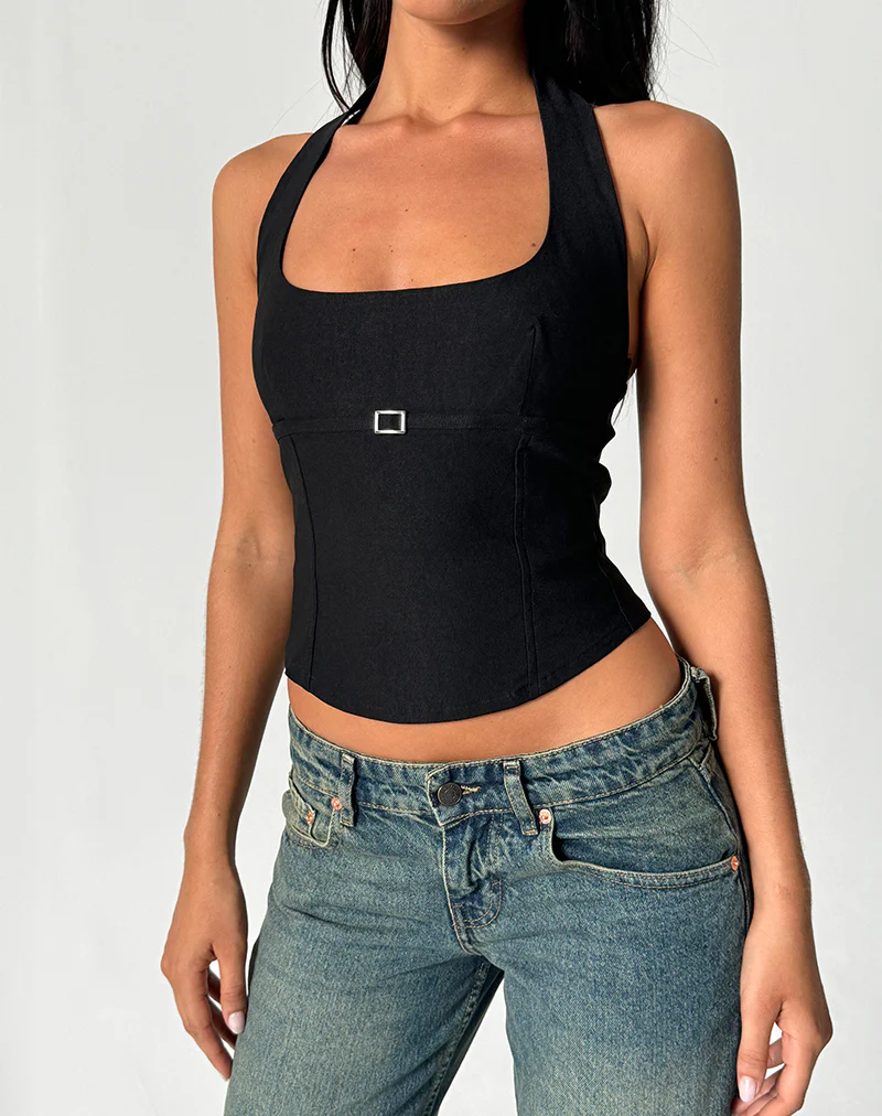 Nasya Halter Top in Tailoring Black - Image 4