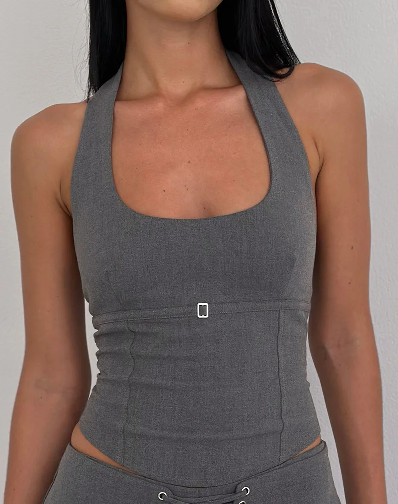 Nasya Halter Top in Tailoring Charcoal - Image 5
