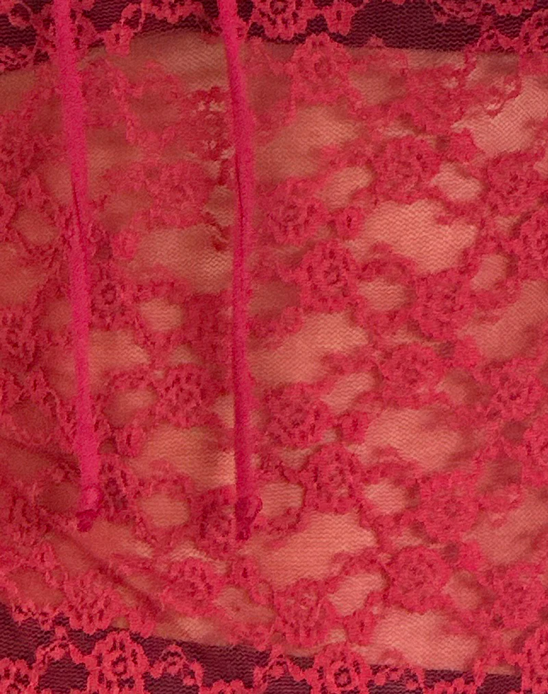 Natasha Tie Front Top in Mari Lace Red - Image 6