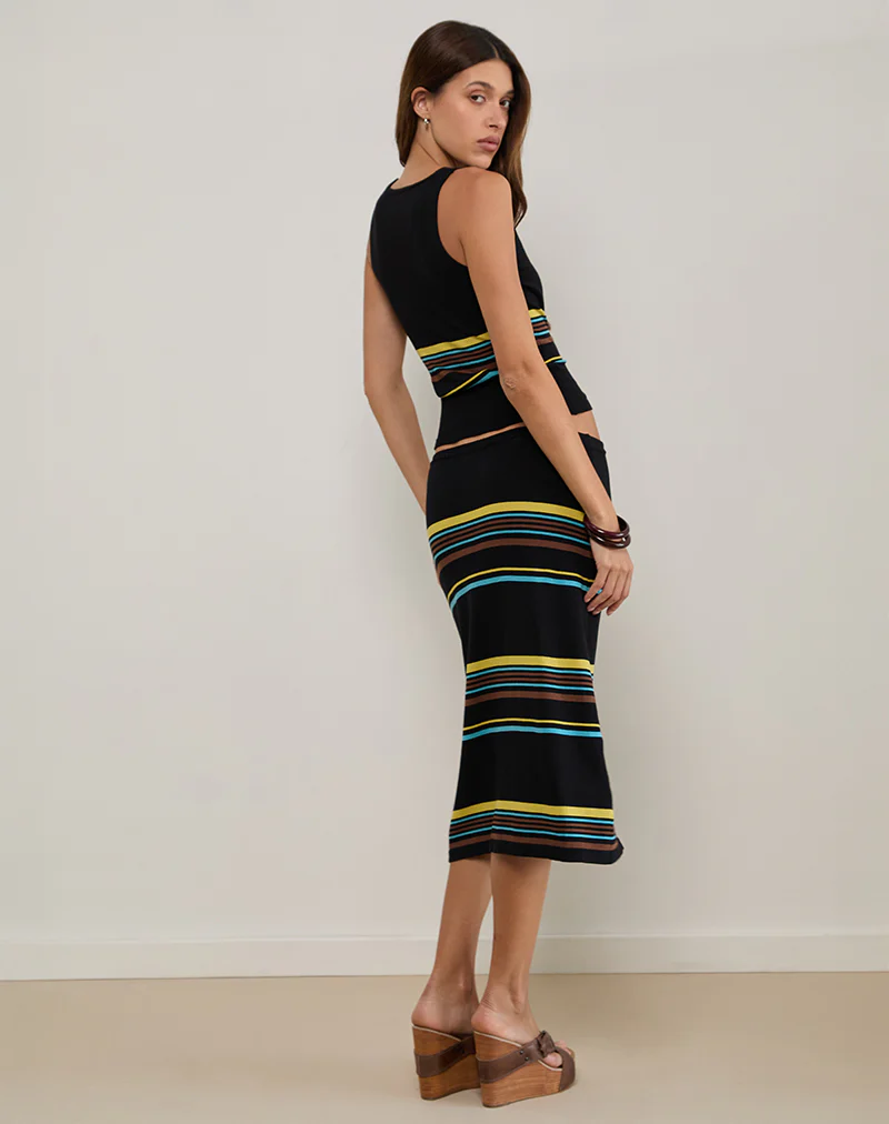Natcha Vest Top in Black with Brown and Blue Stripes - Image 4
