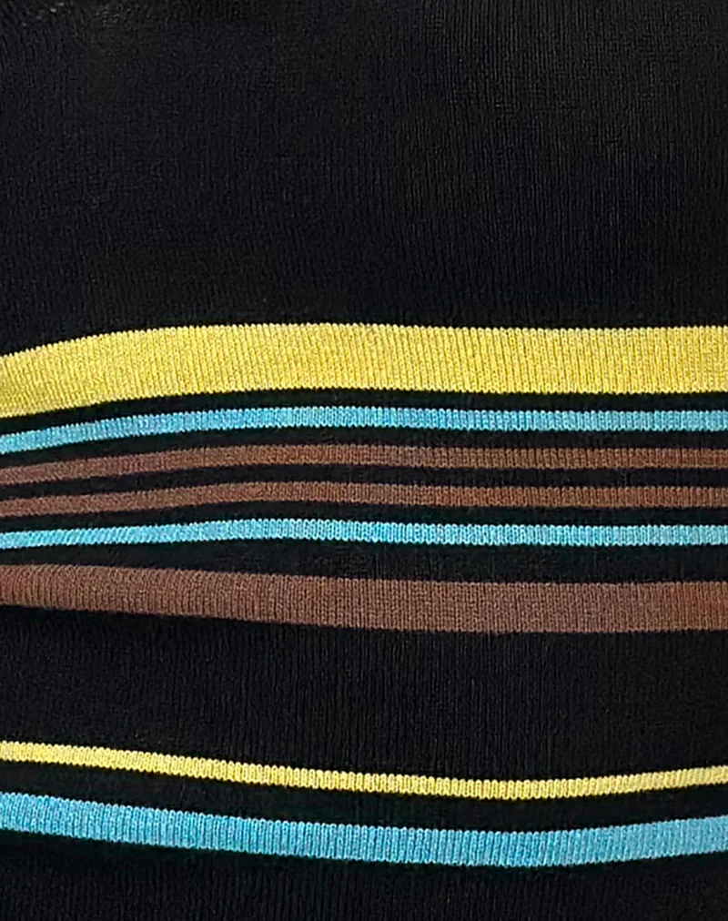 Natcha Vest Top in Black with Brown and Blue Stripes - Image 6