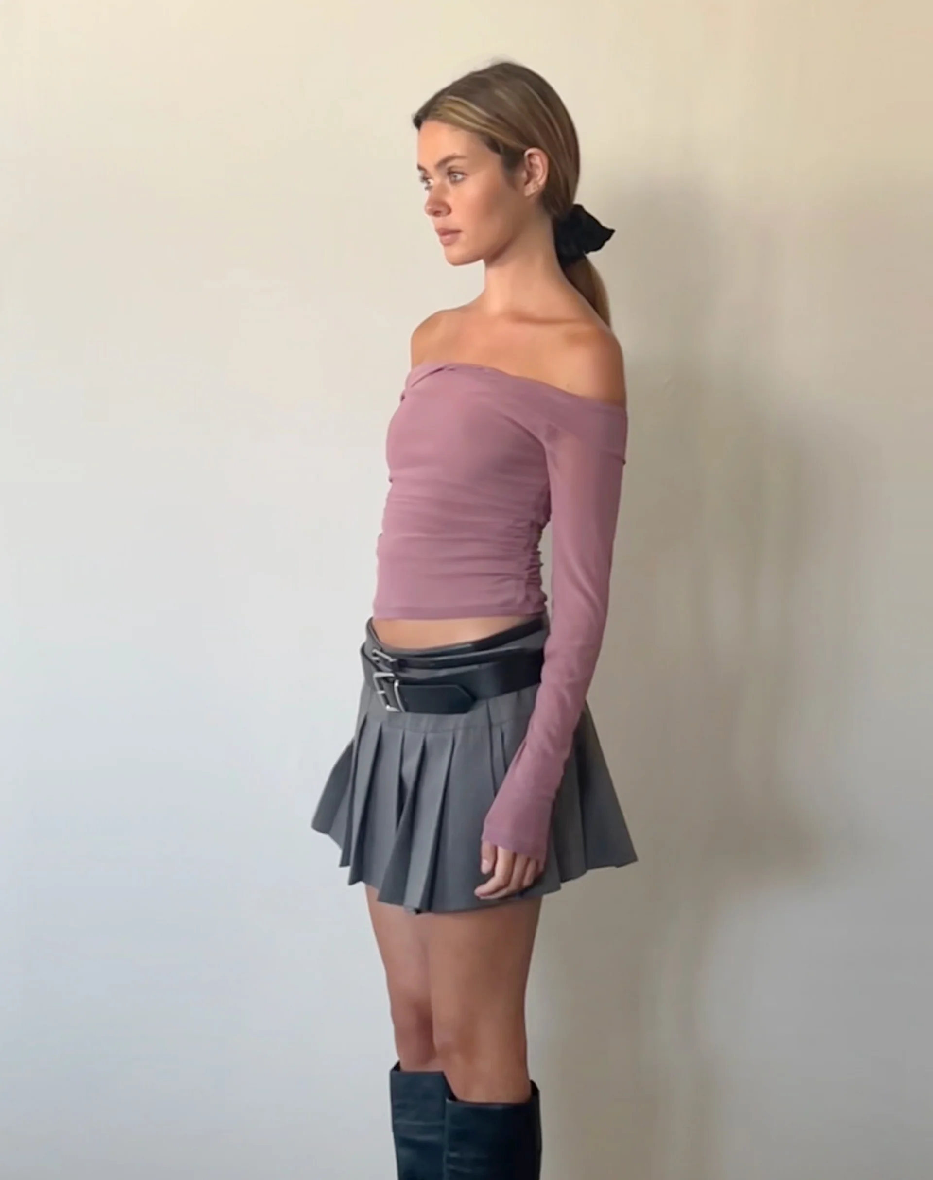 Nauri Long Sleeve Bardot Top in Wisteria Purple - Image 4