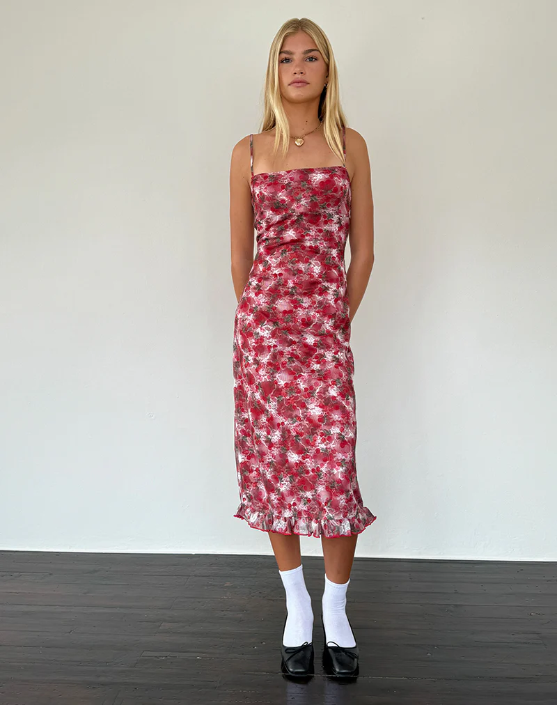 Nawari Midi Dress in Printed Lace Cherry - Image 4
