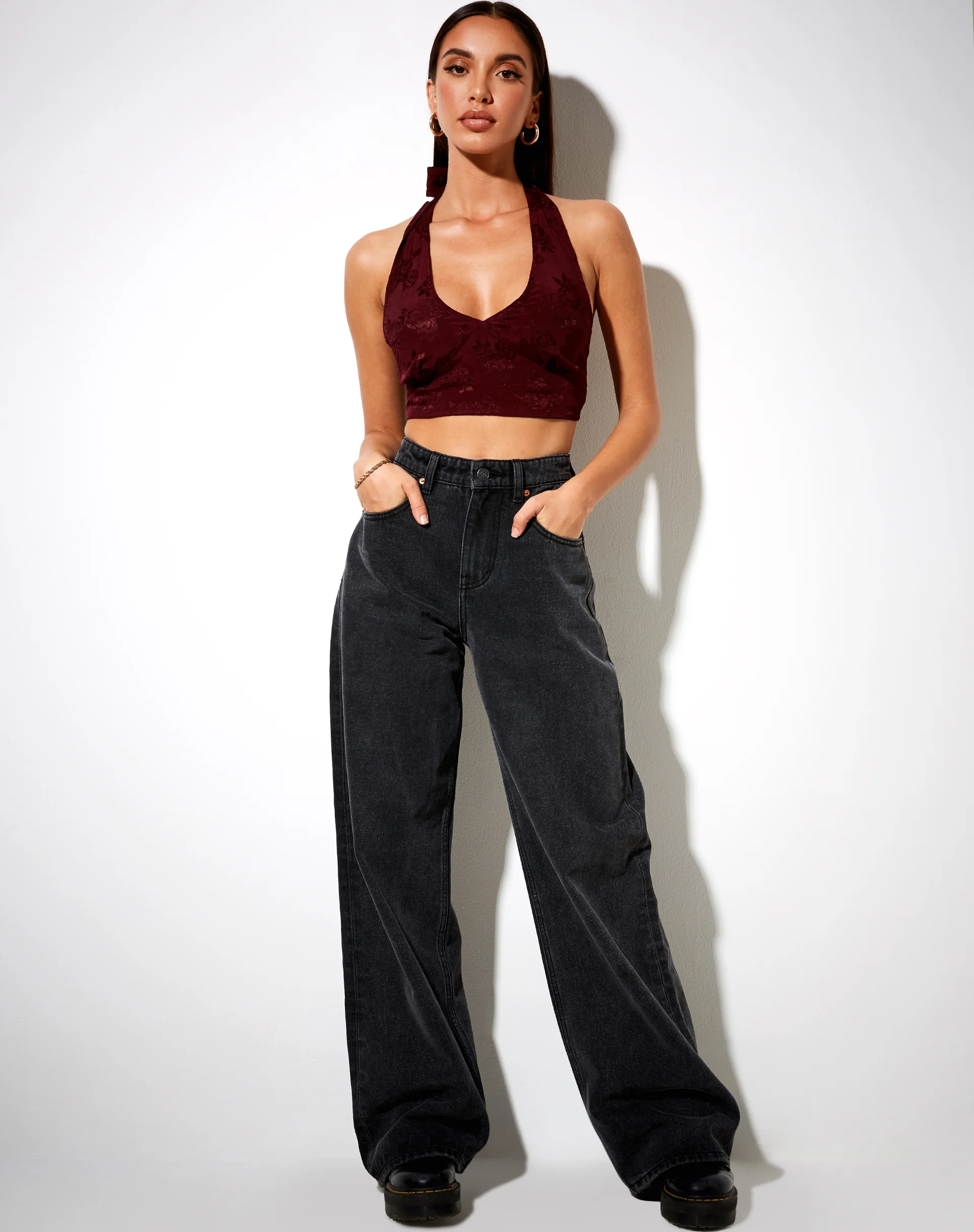 Naya Crop Top in Satin Rose Burgundy - Image 3