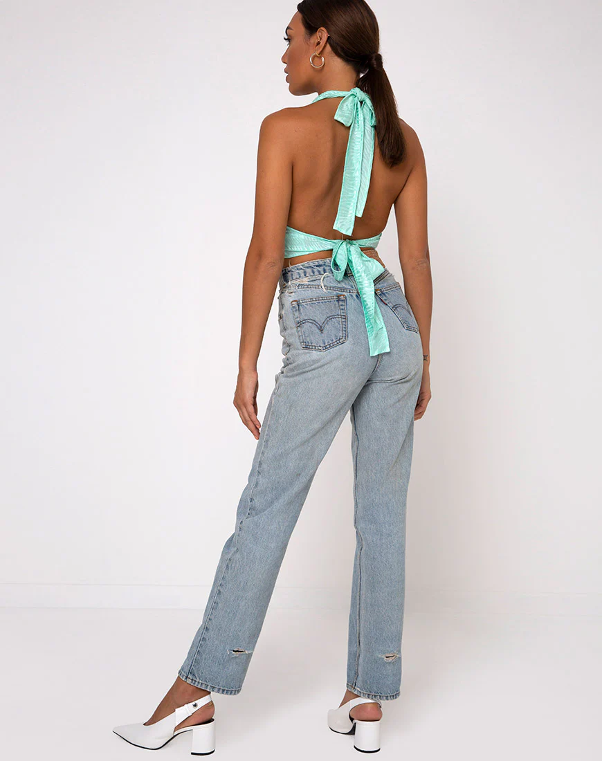 Naya Crop Top in Satin Zebra Aquamarine - Image 4