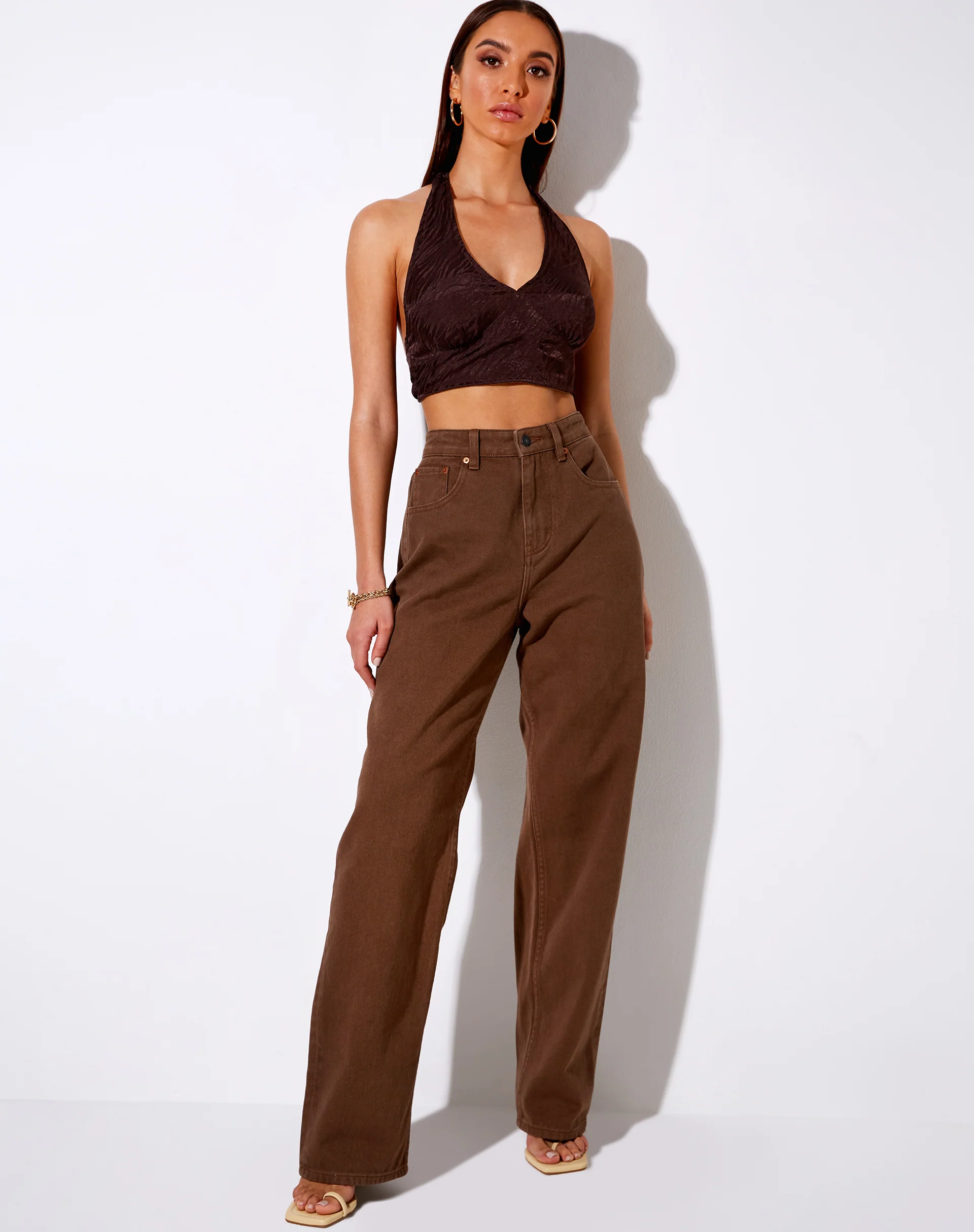 Naya Crop Top in Satin Zebra Bitter Chocolate - Image 3