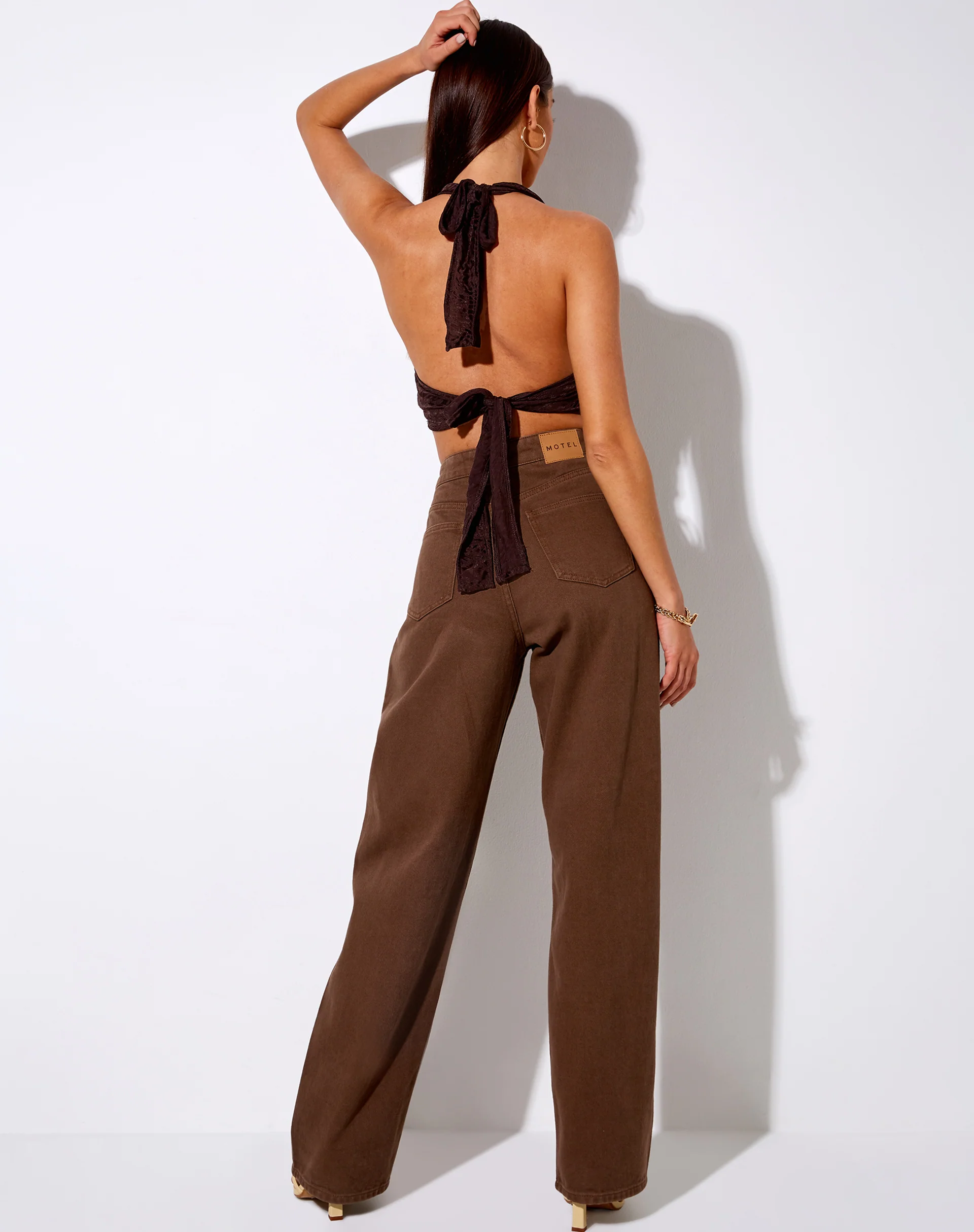 Naya Crop Top in Satin Zebra Bitter Chocolate - Image 4