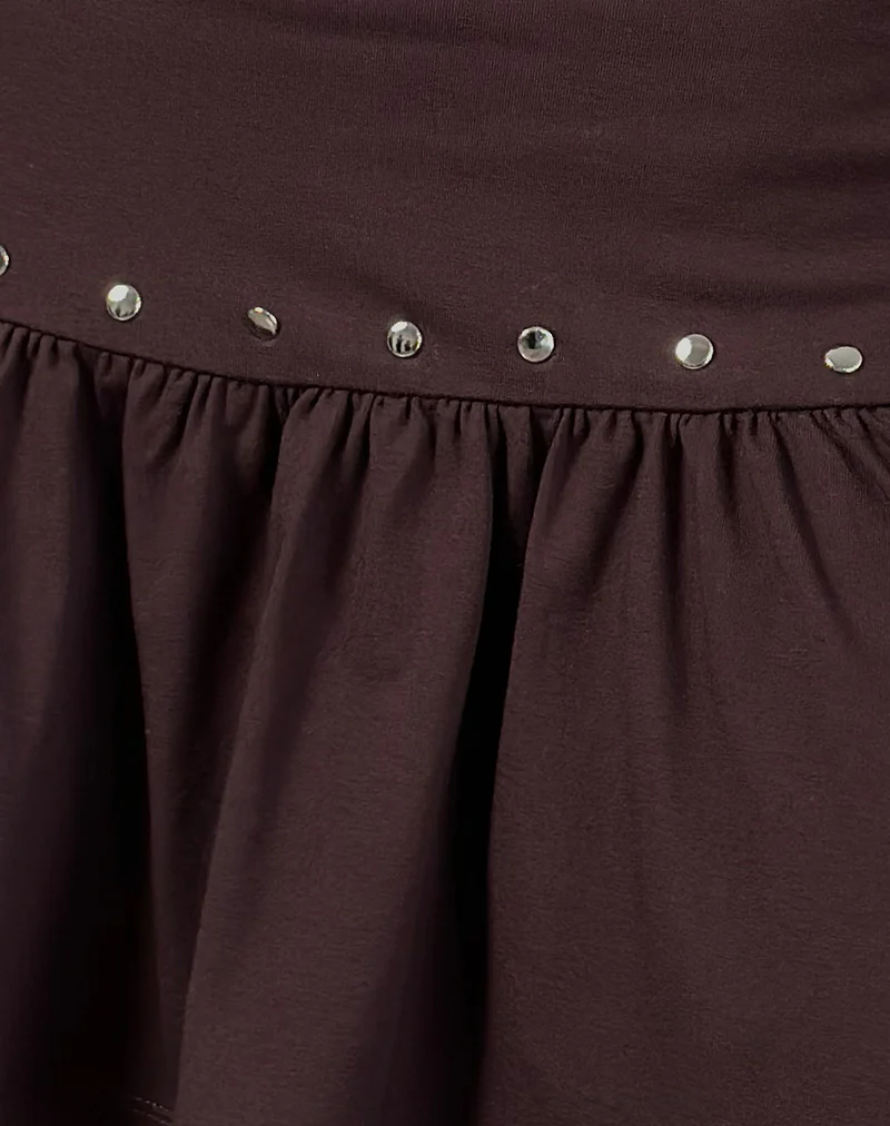 Nefety Studded Skirt in Jersey Bitter Chocolate - Image 6