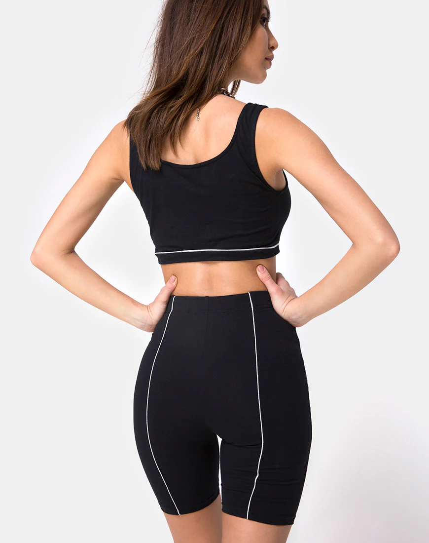 Neho Cycle Short in Black with Piping Line - Image 2