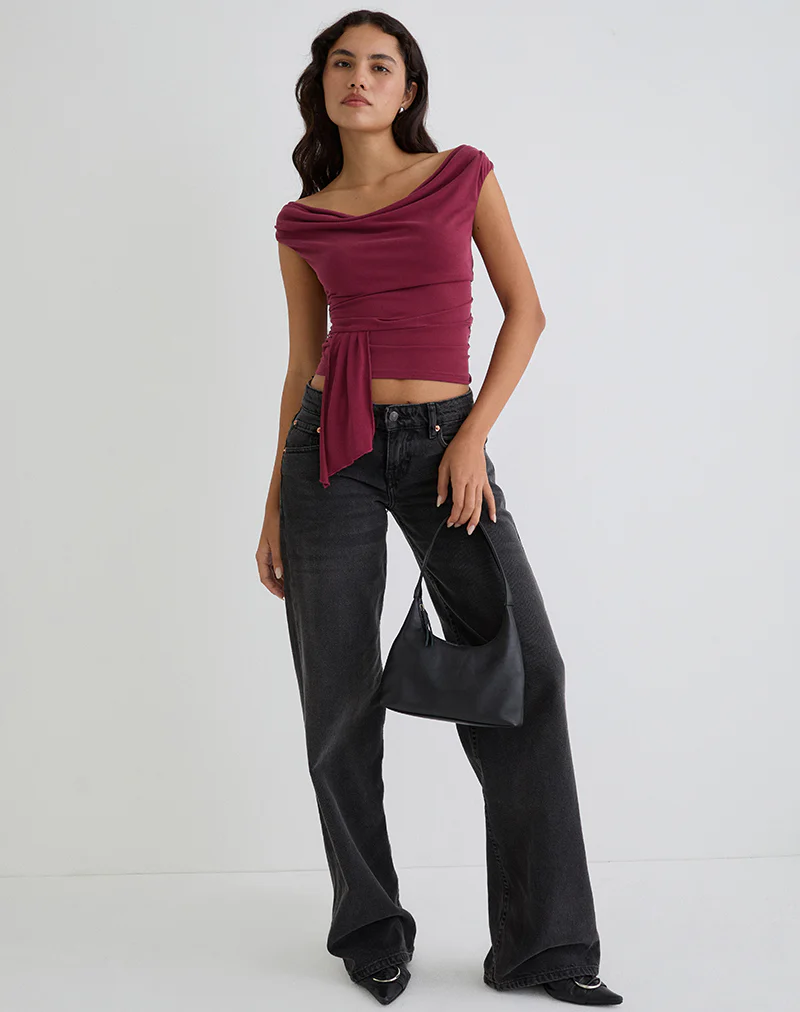 Neida Drape Top in Cupro Burgundy - Image 2