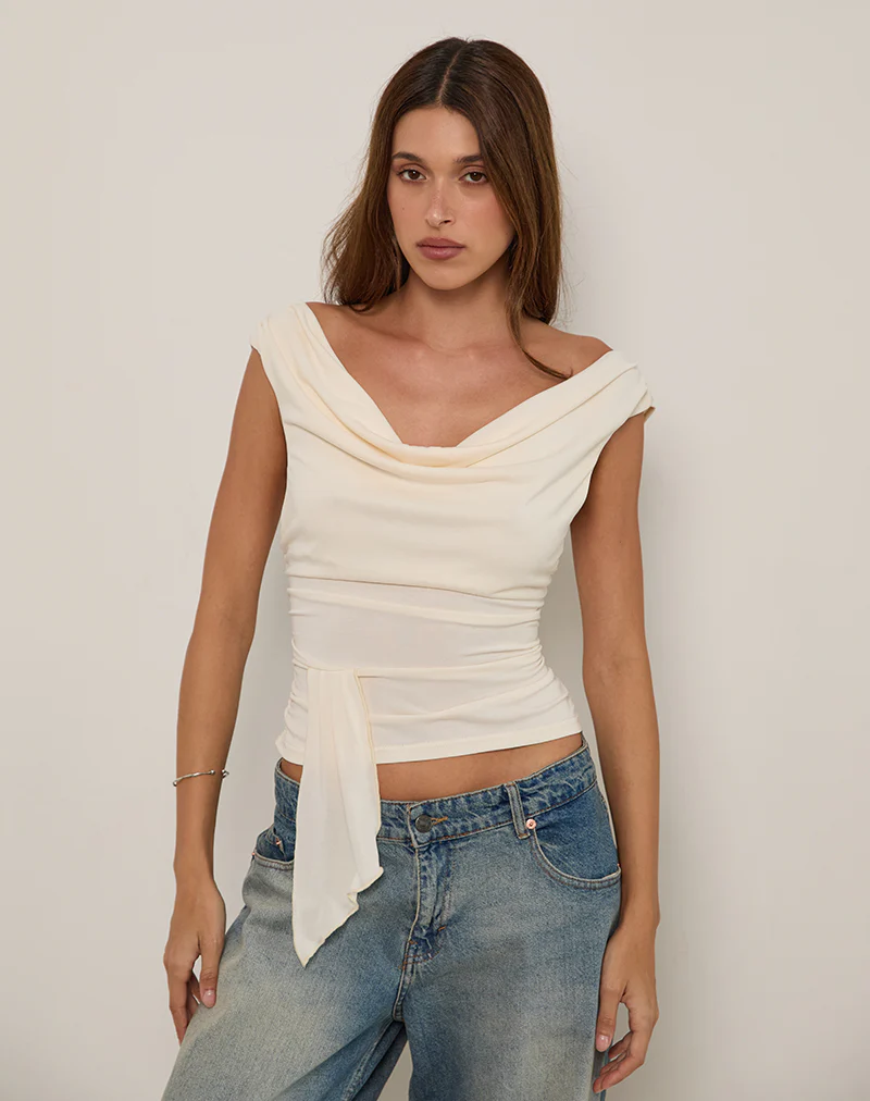 Neida Drape Top in Cupro Cream - Image 4