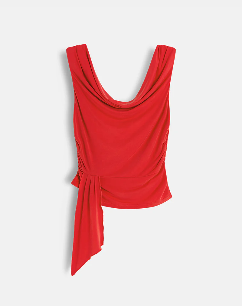 Neida Drape Top in Cupro Red - Image 2