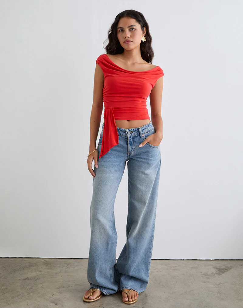 Neida Drape Top in Cupro Red - Image 5