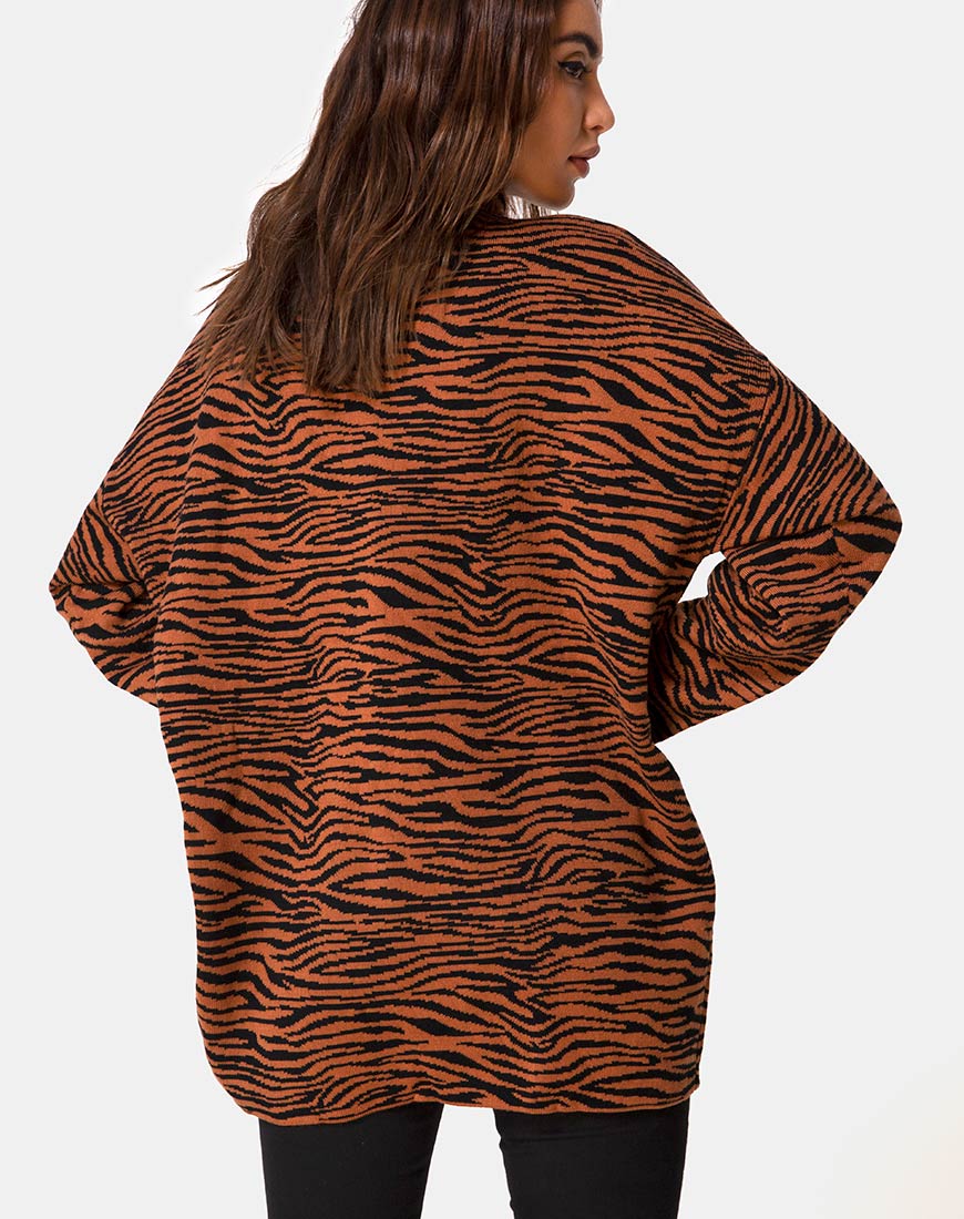 Neivie Roll Neck Jumper in Tiger Knit Brown - Image 3