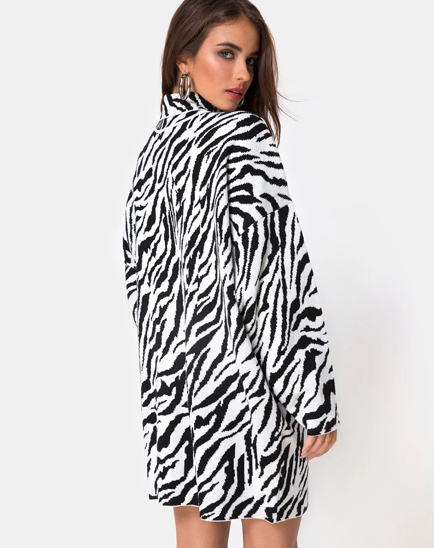 Neivie Jumper Dress in Zebra B/W - Image 5