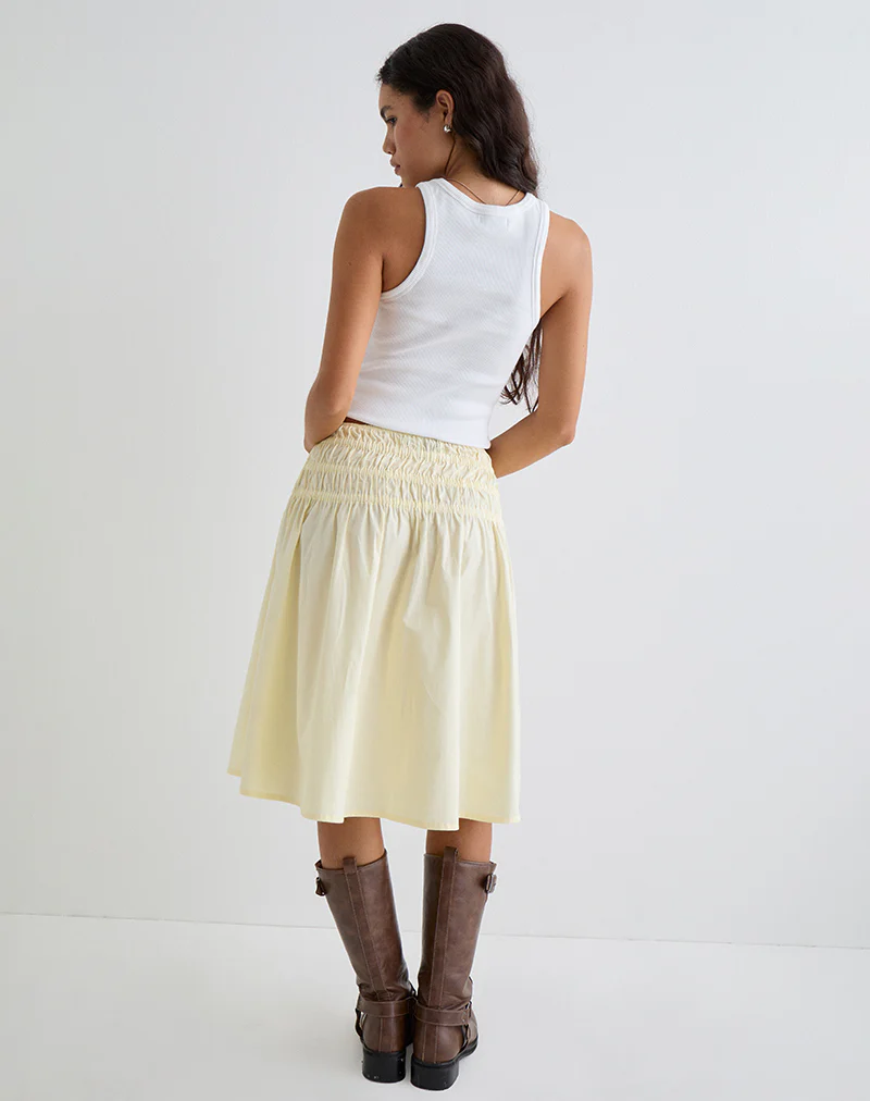 Neleta Midi Skirt in Poplin Lemon - Image 4
