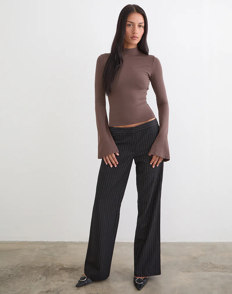 Nell High Neck Long Sleeve Top in Jersey Coffee Quartz - Image 4