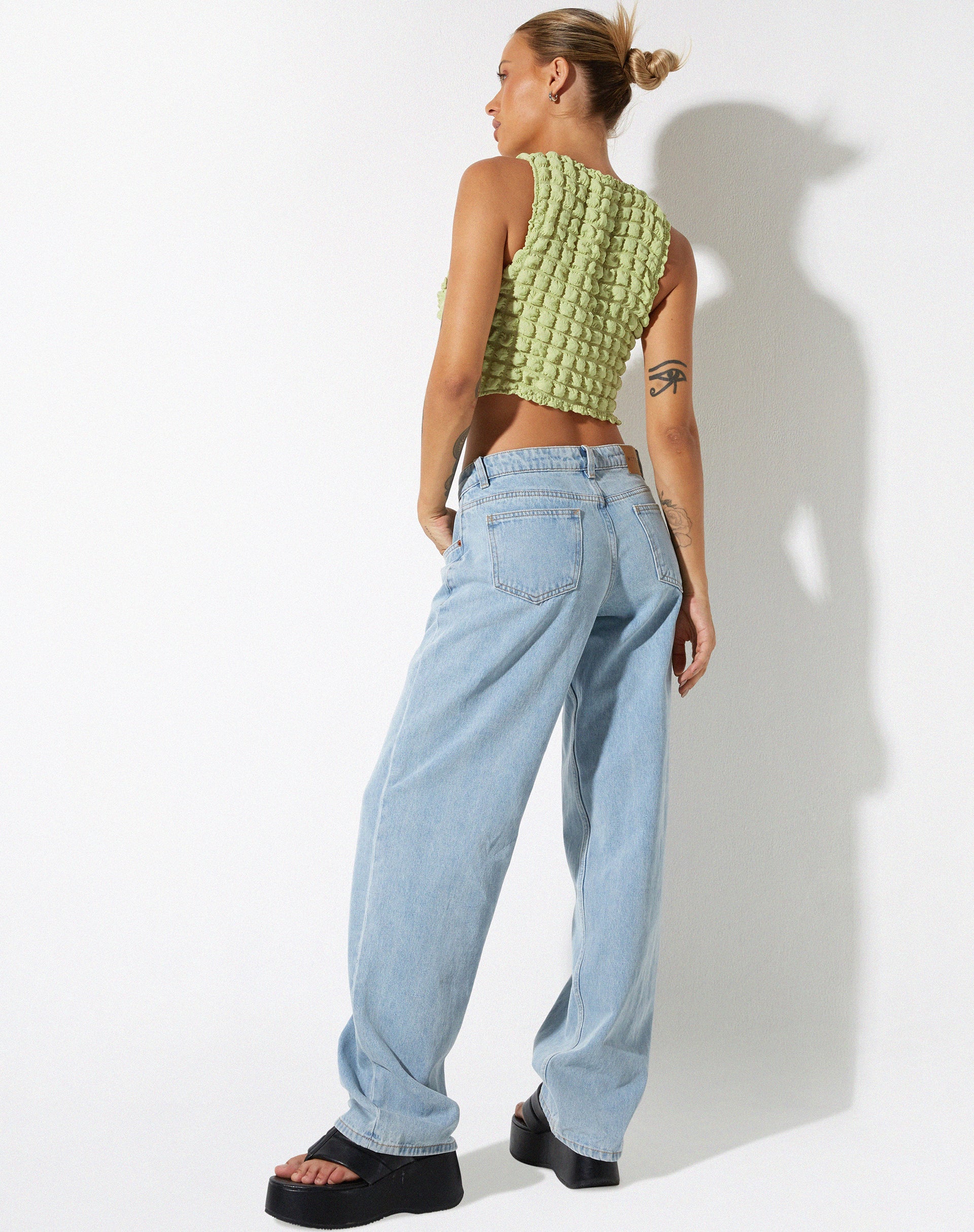 Neno Crop Top in Big Bubble Jersey Pastel Lime - Image 4