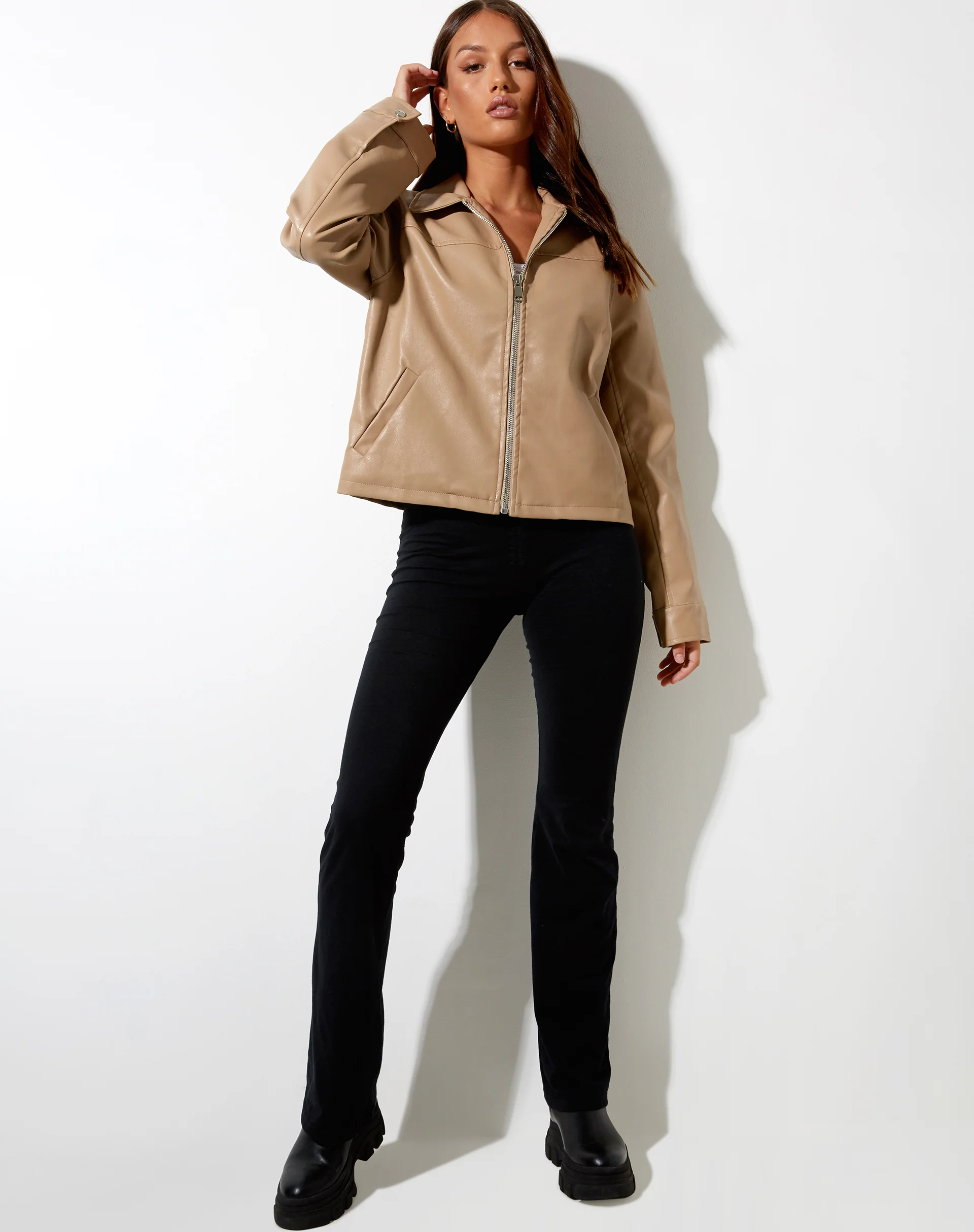 Nerissa Jacket in PU Light Brown - Image 3