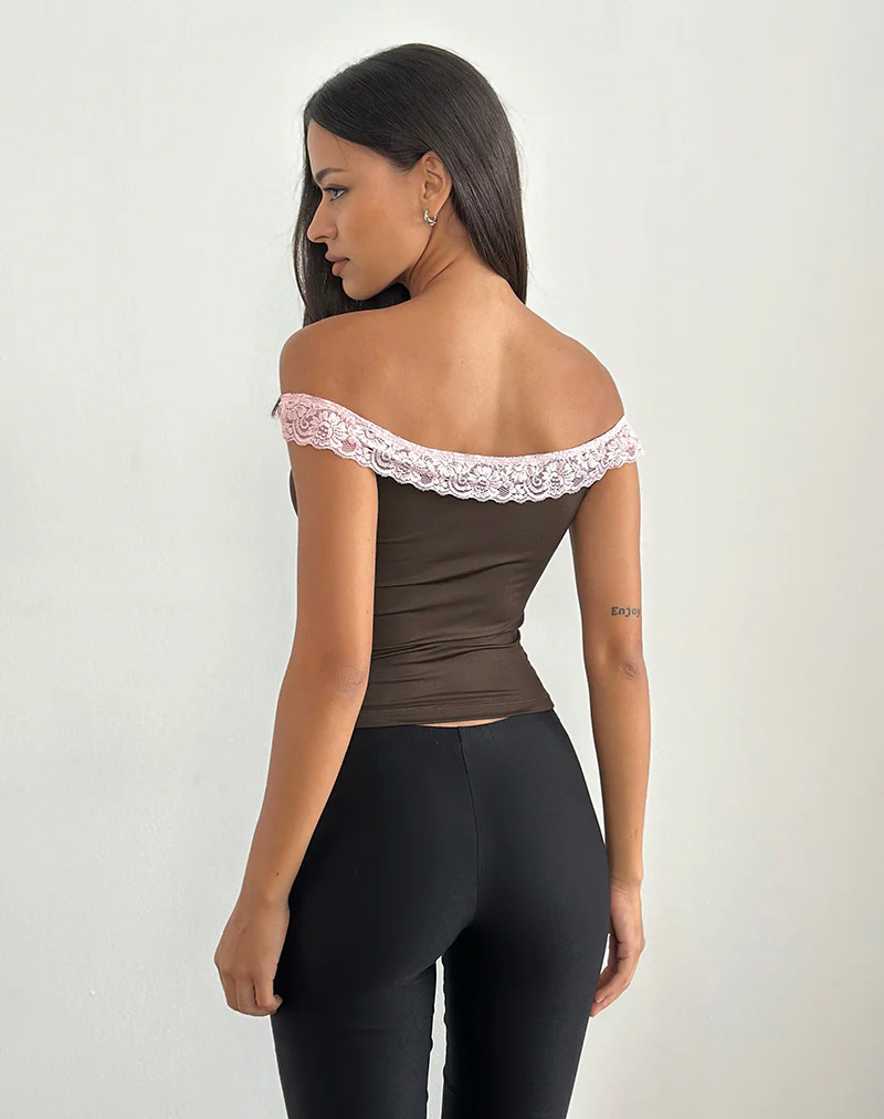 Nesel Top in Brown Slinky Lace Pink - Image 3