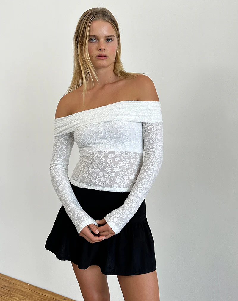 Nesta Bardot Top in Burnout Mesh Ivory - Image 2