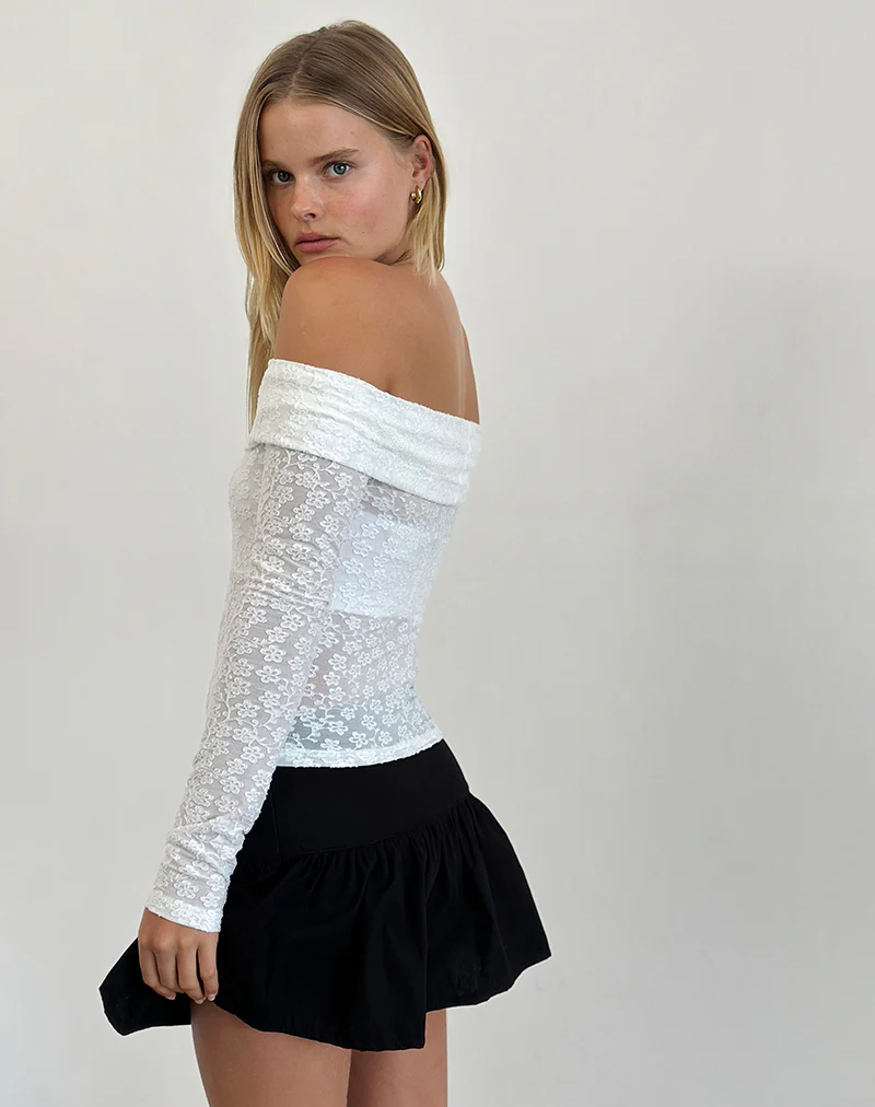 Nesta Bardot Top in Burnout Mesh Ivory - Image 4