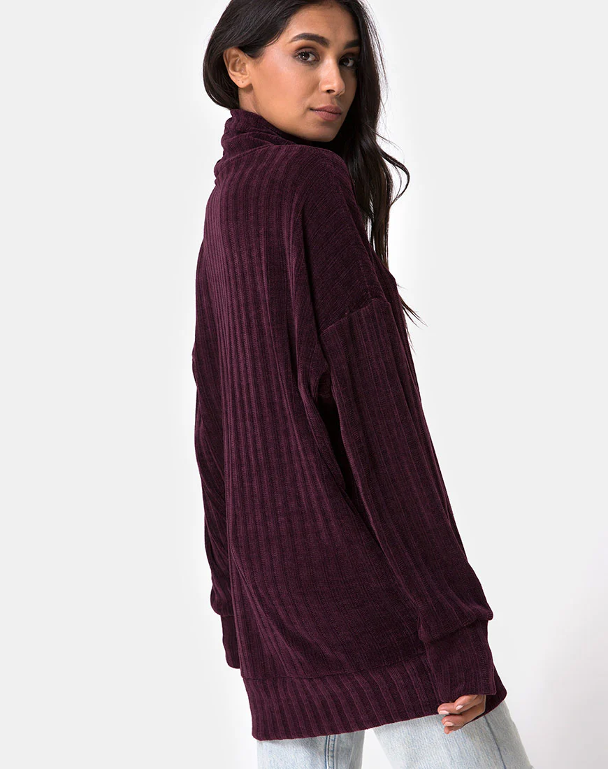 Neve Oversize Jumper Dress in Chenille Plum - Image 2