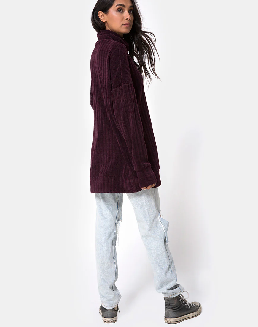 Neve Oversize Jumper Dress in Chenille Plum - Image 4