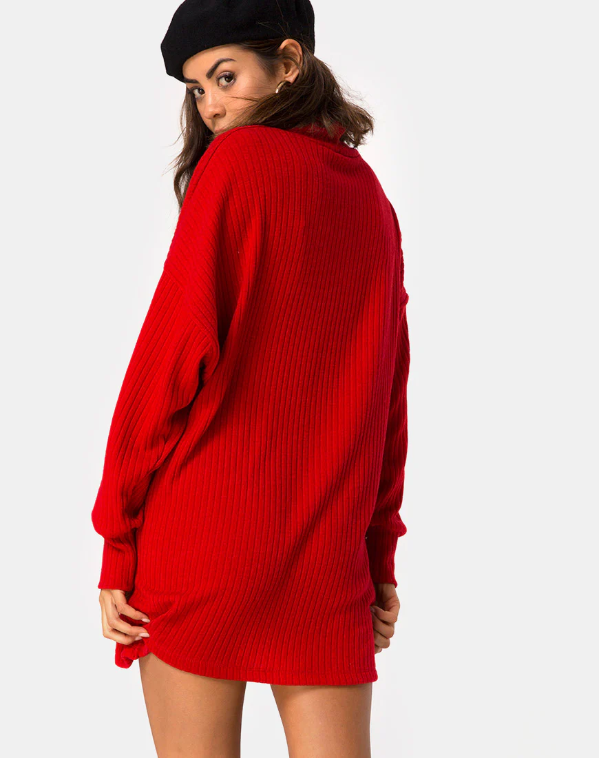 Neve High Neck Dress in Red - Image 2