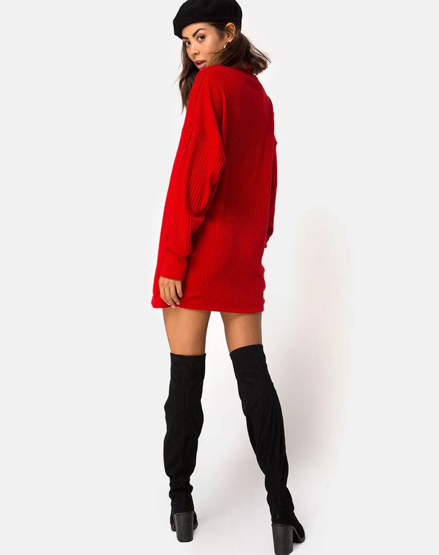 Neve High Neck Dress in Red - Image 4