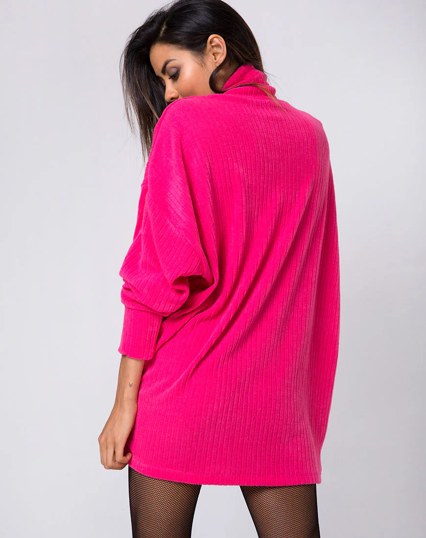 Neve Oversized Jumper in Rib Knit Pink - Image 2