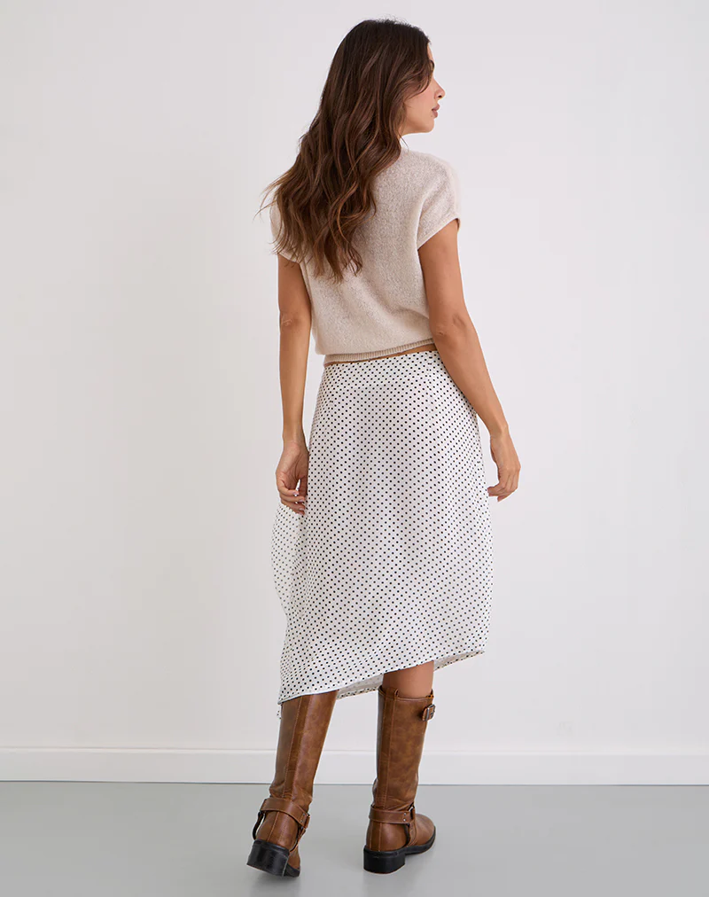 Neza Midi Skirt in White Basic Polka Black - Image 5