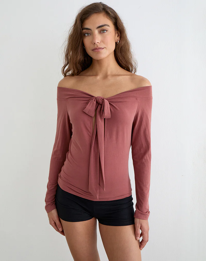 Nezuko Multi Tie Long Sleeve Top in Cupro Dark Rose - Image 2